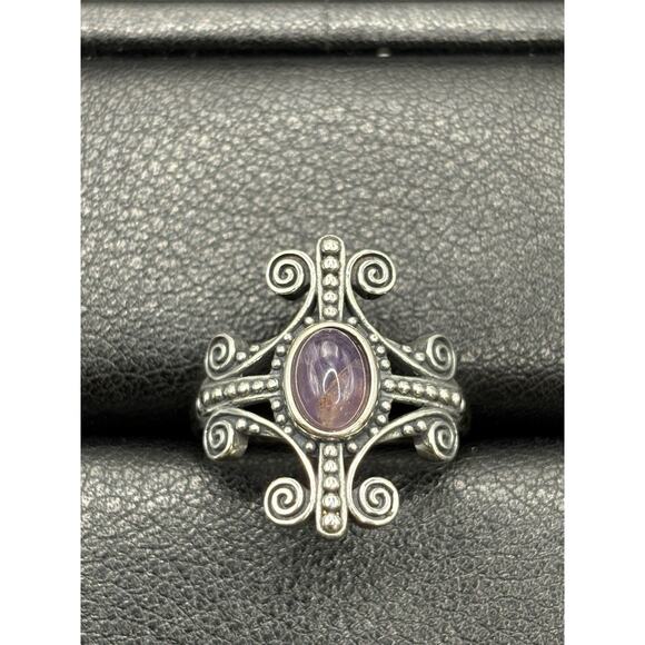 New Condition Sterling Silver Amethyst Scroll Ring Size 7 - Picture 2 of 10